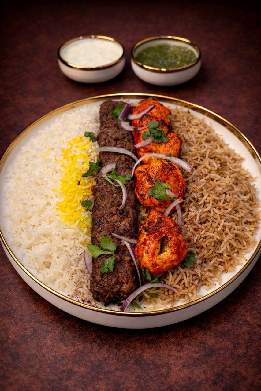 Chicken and beef kabob combo